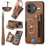 For Redmi K80 / Poco F7 Pro Retro Skin-feel Ring Multi-card RFID Wallet Phone Case(Brown)