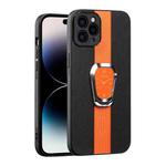 For iPhone 14 Pro Magnetic Litchi Leather Back Phone Case with Holder(Orange)
