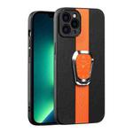 For iPhone 13 Pro Max Magnetic Litchi Leather Back Phone Case with Holder(Orange)