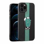For iPhone 12 Pro Max Magnetic Litchi Leather Back Phone Case with Holder(Green)