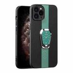 For iPhone 11 Pro Max Magnetic Litchi Leather Back Phone Case with Holder(Green)