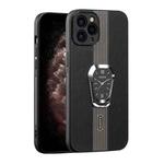 For iPhone 11 Pro Max Magnetic Litchi Leather Back Phone Case with Holder(Black)