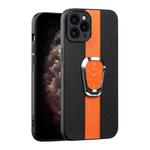 For iPhone 11 Pro Max Magnetic Litchi Leather Back Phone Case with Holder(Orange)