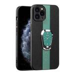 For iPhone 11 Pro Magnetic Litchi Leather Back Phone Case with Holder(Green)