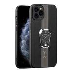 For iPhone 11 Pro Magnetic Litchi Leather Back Phone Case with Holder(Black)
