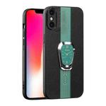 For iPhone X / XS Magnetic Litchi Leather Back Phone Case with Holder(Green)