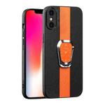 For iPhone X / XS Magnetic Litchi Leather Back Phone Case with Holder(Orange)