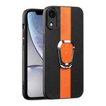 For iPhone XR Magnetic Litchi Leather Back Phone Case with Holder(Orange)