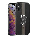 For iPhone XS Max Magnetic Litchi Leather Back Phone Case with Holder(Black)