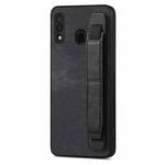 For Samsung Galaxy A30 Retro Wristband Holder Leather Back Phone Case(Black)