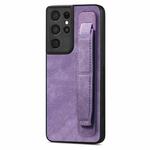 For Samsung Galaxy S21 Ultra 5G Retro Wristband Holder Leather Back Phone Case(Purple)