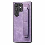 For Samsung Galaxy S22 Ultra 5G Retro Wristband Holder Leather Back Phone Case(Purple)