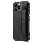 For iPhone 15 Pro Max Retro Wristband Holder Leather Back Phone Case(Black)