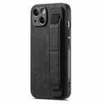 For iPhone 14 Plus Retro Wristband Holder Leather Back Phone Case(Black)