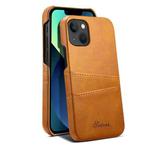 For iPhone 15 Suteni Calf Texture Back Cover Phone Case with Card Slots(Khaki)