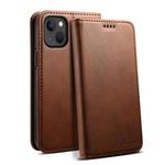 For iPhone 15 Suteni Calf Texture Horizontal Flip Leather Phone Case(Brown)