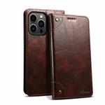 For iPhone 15 Pro Suteni Baroque Calf Texture Buckle Wallet Leather Phone Case(Brown)