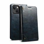 For iPhone 15 Plus Suteni Baroque Calf Texture Buckle Wallet Leather Phone Case(Blue)