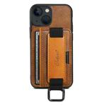 For iPhone 15 Plus Suteni H13 Card Wallet Wrist Strap Holder PU Phone Case(Brown)