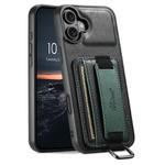 For iPhone 16 Plus Suteni H13 Card Wallet Wrist Strap Holder PU Phone Case(Black)