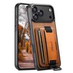 For iPhone 17 Pro Max Suteni H13 Card Wallet Wrist Strap Holder PU Phone Case(Brown)
