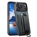 For iPhone 17 Pro Max Suteni H13 Card Wallet Wrist Strap Holder PU Phone Case(Blue)