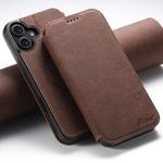 For iPhone 16 Suteni J06 Retro Matte Litchi Texture Leather MagSafe Phone Case(Brown)