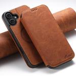 For iPhone 16 Suteni J06 Retro Matte Litchi Texture Leather MagSafe Phone Case(Khaki)