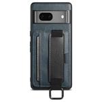 For Googel Pixel 8a Suteni H13 Card Wallet Wrist Strap Holder PU Phone Case(Blue)