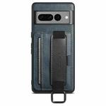 For Googel Pixel 8 Suteni H13 Card Wallet Wrist Strap Holder PU Phone Case(Blue)