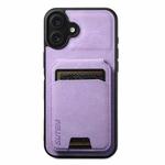 For iPhone 16 Suteni H02 Litchi Leather Card Wallet Stand Back Phone Case(Purple)