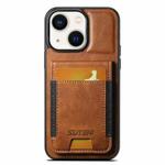 For iPhone 14 Plus Suteni H03 Oil Wax Leather Wallet Stand Back Phone Case(Brown)