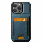 For iPhone 13 Pro Max Suteni H03 Oil Wax Leather Wallet Stand Back Phone Case(Blue)