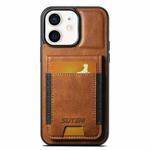 For iPhone 11 Suteni H03 Oil Wax Leather Wallet Stand Back Phone Case(Brown)