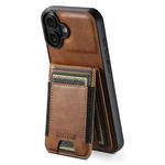 For iPhone 16 Suteni H03 Oil Wax Leather Wallet Stand Back Phone Case(Brown)