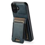 For iPhone 16 Plus Suteni H03 Oil Wax Leather Wallet Stand Back Phone Case(Blue)