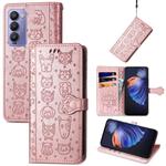 For Tecno Camon 18P Cat and Dog Embossed Leather Phone Case(Rose Gold)