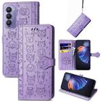 For Tecno Camon 18P Cat and Dog Embossed Leather Phone Case(Purple)