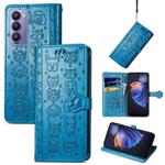 For Tecno Camon 18 Cat and Dog Embossed Leather Phone Case(Blue)