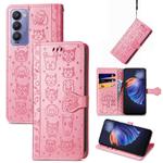For Tecno Camon 18 Cat and Dog Embossed Leather Phone Case(Pink)