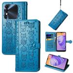 For Tecno Spark 8 Cat and Dog Embossed Leather Phone Case(Blue)