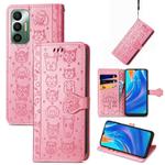 For Tecno Spark 7 Cat and Dog Embossed Leather Phone Case(Pink)