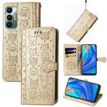For Tecno Spark 7 Cat and Dog Embossed Leather Phone Case(Gold)