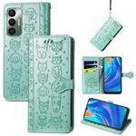 For Tecno Spark 7 Cat and Dog Embossed Leather Phone Case(Green)