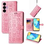 For Tecno Spark 8P Cat and Dog Embossed Leather Phone Case(Pink)