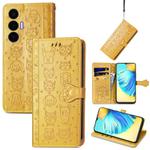 For Tecno Spark 8P Cat and Dog Embossed Leather Phone Case(Yellow)