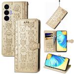 For Tecno Spark 8P Cat and Dog Embossed Leather Phone Case(Gold)
