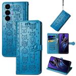 For Tecno Pova 3 Cat and Dog Embossed Leather Phone Case(Blue)