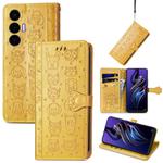 For Tecno Pova 3 Cat and Dog Embossed Leather Phone Case(Yellow)