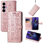 For Tecno Pova 3 Cat and Dog Embossed Leather Phone Case(Rose Gold)